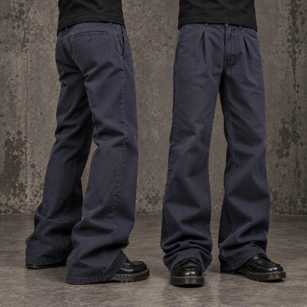 36x30 Navy Blue Baggy Wide Leg Dress Pants Y2K Grunge